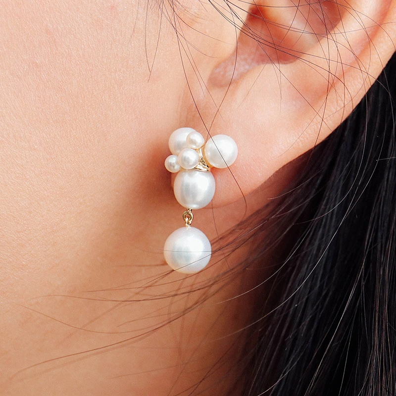 Freshwater Pearls Earrings Round White Color Pearls in 18K Real Gold Elegant Drop Earrings for Women