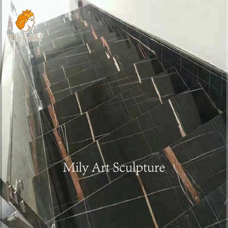 China Natural Stone Design Tiles Tread White Panda Marble Stairs