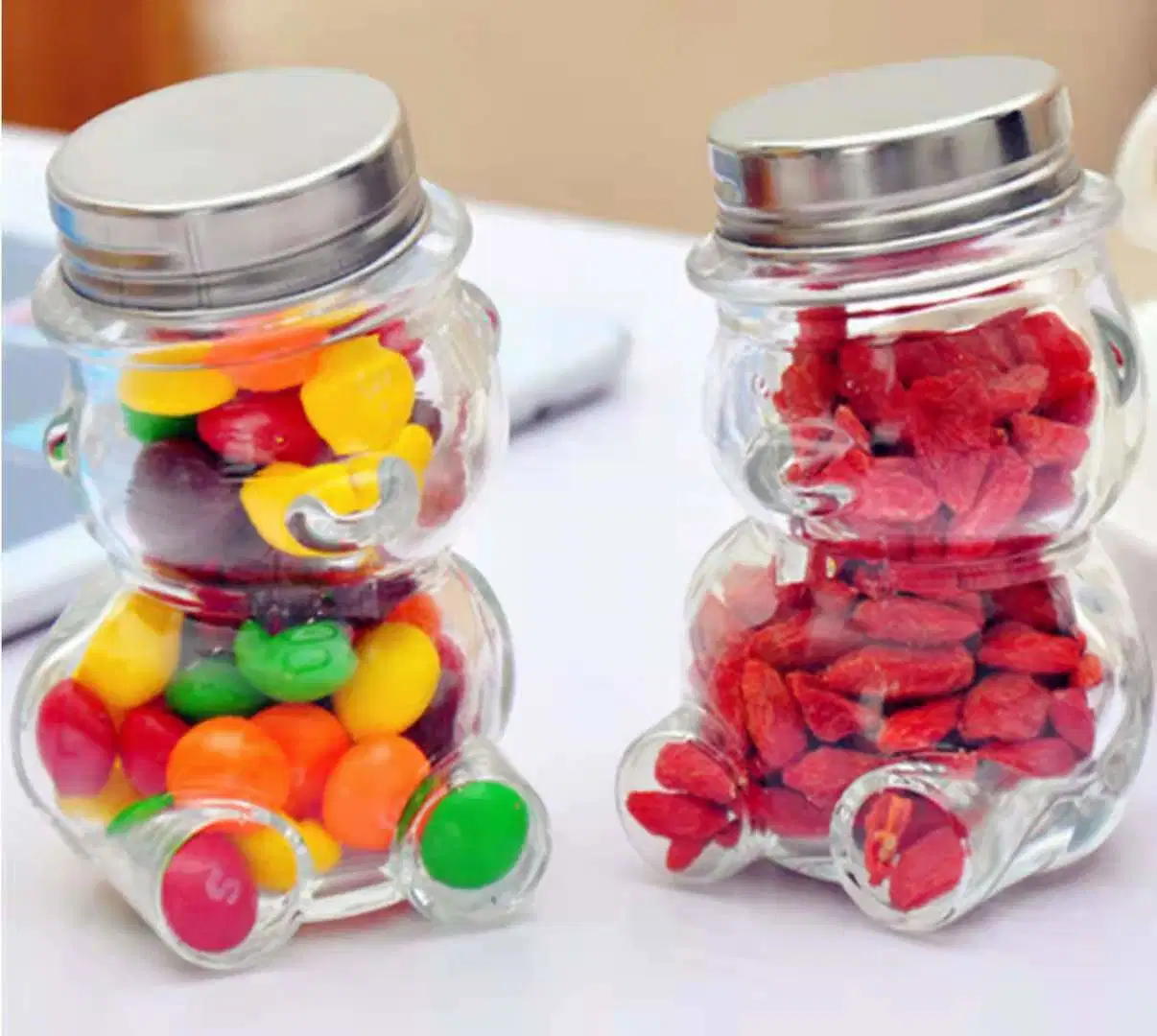 160ml Teddy Bear Shaped Frosco Vidrio Glass Bottle Candy Sugar Chocolate Glass Jar with Lid