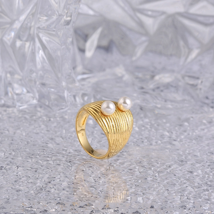 Fashion Jewelry 925 Silver Factory Wholesale/Supplier Trendy 2023 Women Fine Jewellery 18K Real Gold Plated Pearl Ring