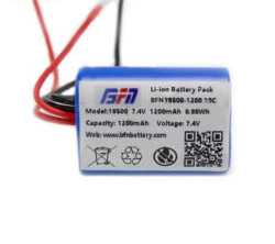 2s1p 7.4V Rechargeable 1200mAh 18500 Li Ion Battery Pack for Toys