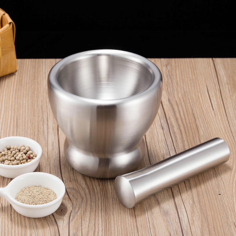 Classic Stainless Steel Mortar and Pestle Masher Spice Grinder Pill Crusher Set with Lid