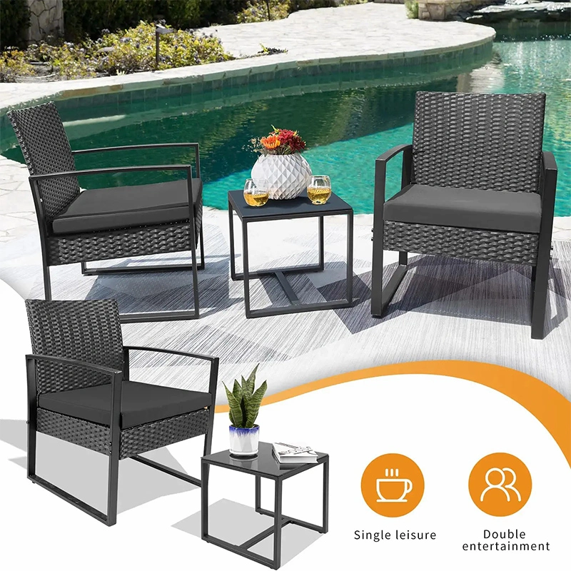 La tabla al aire libre muebles 3 piezas de plástico acolchado impermeable Patio conjunto mimbre Rattan