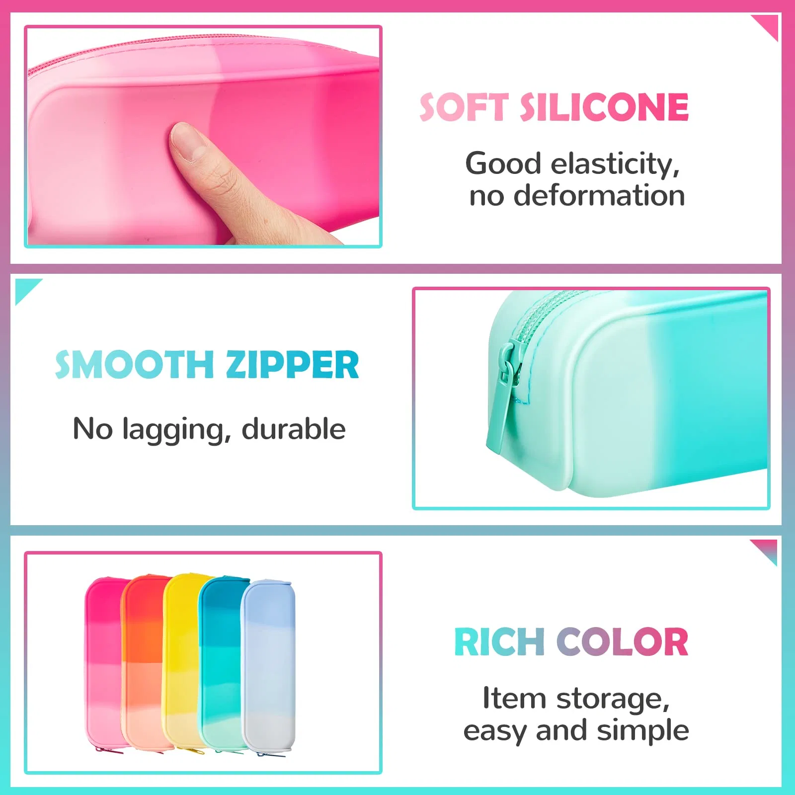 Silicone Stylish Simple Durable Multifonctio Pencil Case Pouch Bag Gift