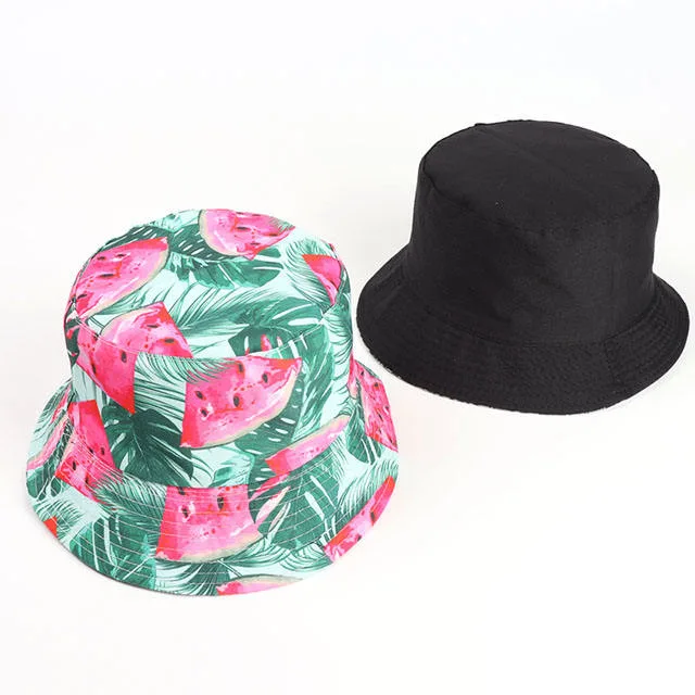 Summer Fresh Watermelon Print Fisherman Hat Reversible Wearable Foldable Outdoor Fishing Cap