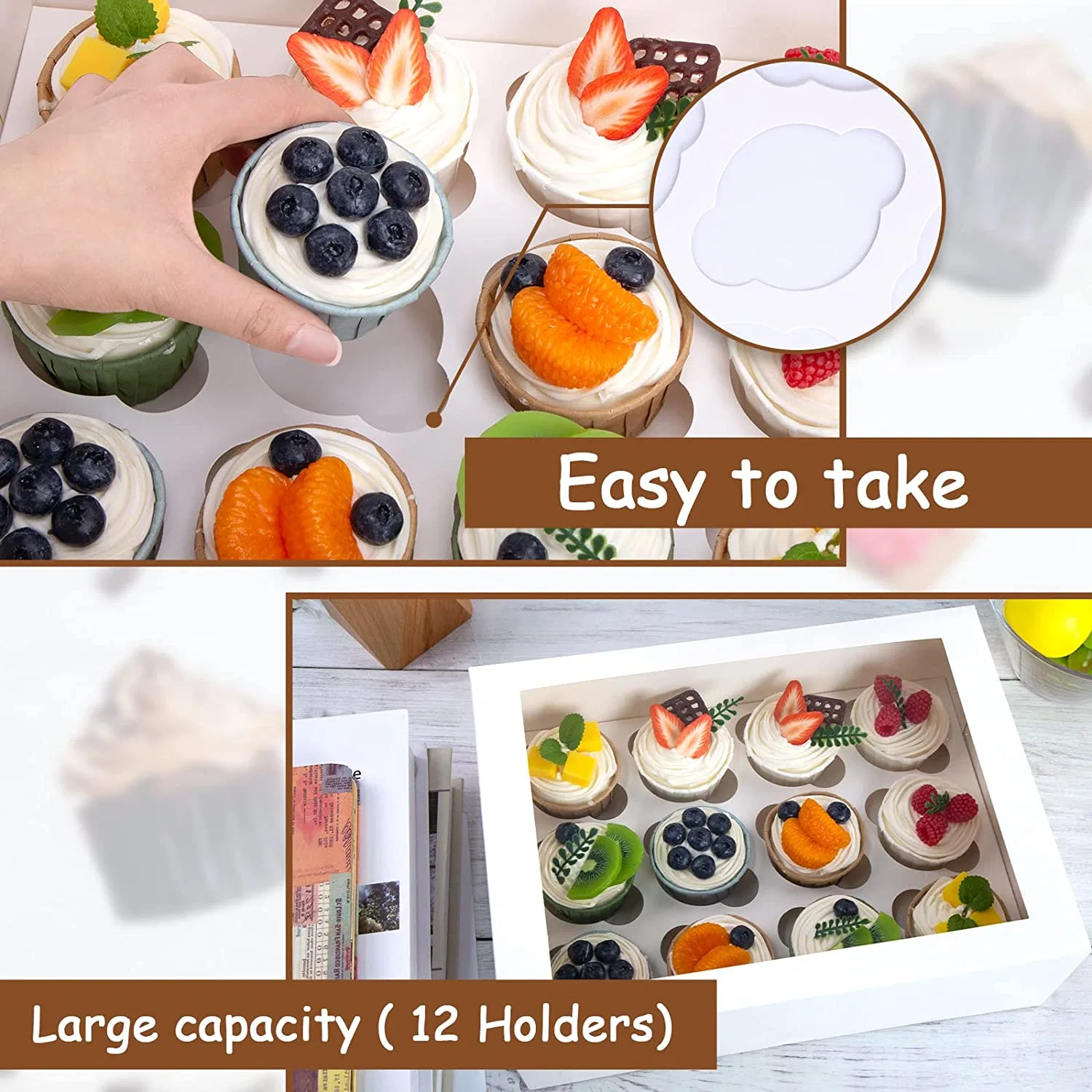 Wholesale/Supplier White Cupcake Boxes or Container 1, 2, 4, 6, 8, 12 Count with Window for Bakery Supplies