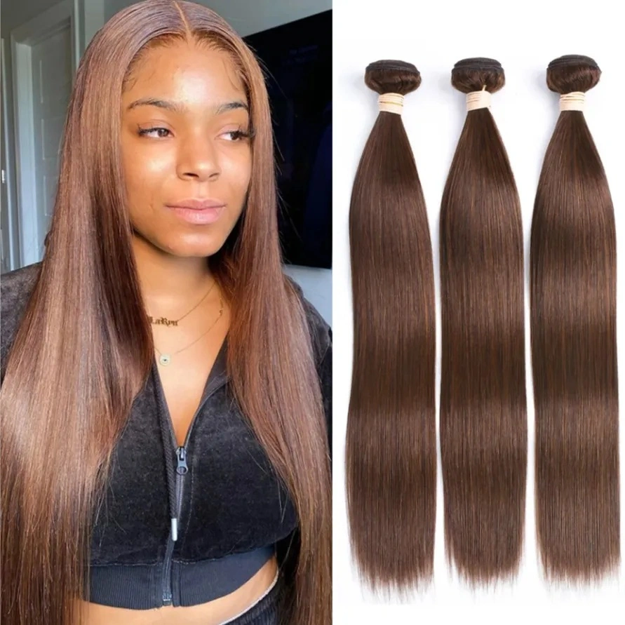 4# Chocolate Brown Straight Human Hair Bundles 10-32inch