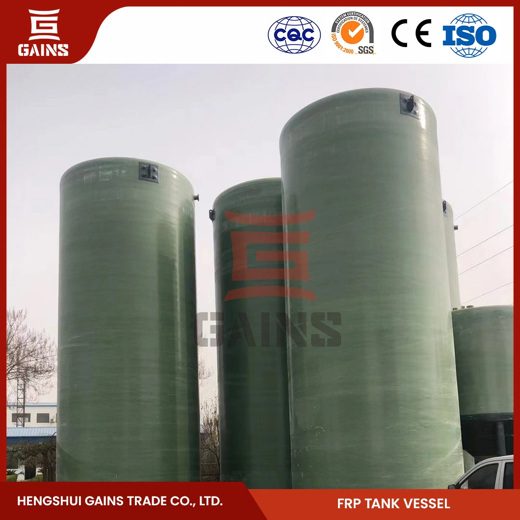 Gains Vertical Storage Tank Suppliers FRP Pressure Vessel Water Filter Tank China Sodium Hypochlorite GRP Storage Tank