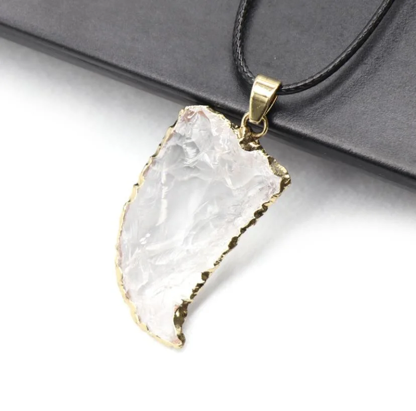 Wholesale/Supplier Jewelry Natural Gemstone Pendant White Quartz Crystal Charm Key Chain Keyring Pendant