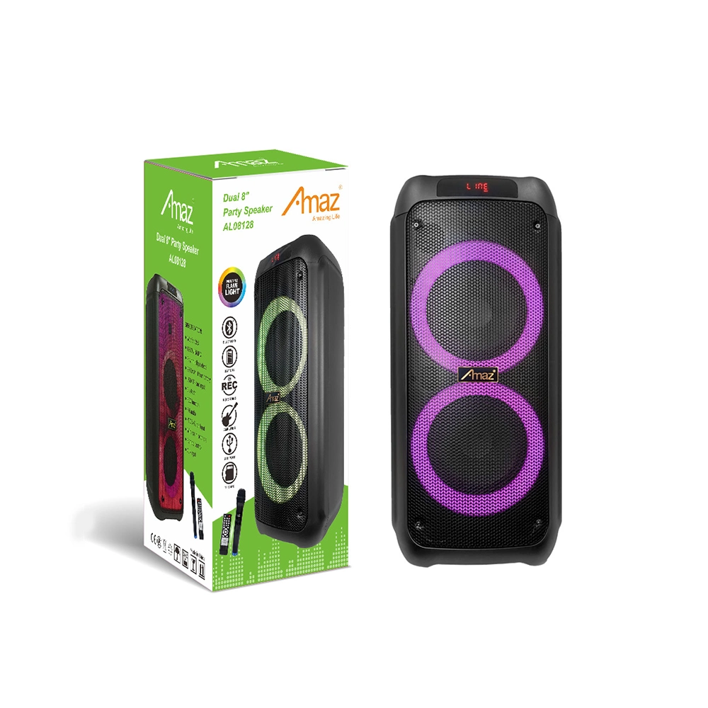 Coluna Bluetooth para exterior 2 * 8 polegadas com subwoofer OEM Party Ring Coluna sem fios DJ Bass portátil com active Light