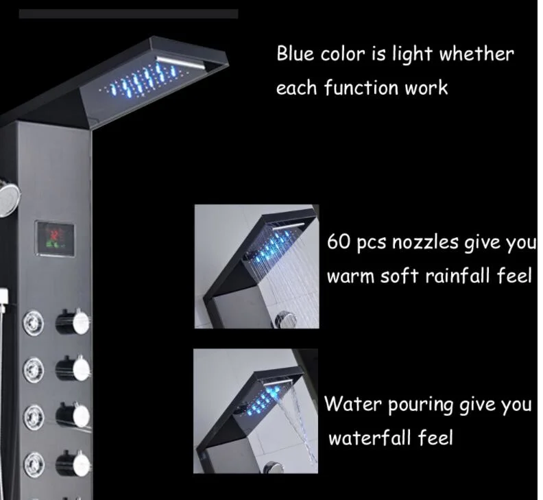 Wand LED Dusche Spalte Regen Wasserfall Dusche Temperatur Bildschirm Handdusche Massage SPA Jet drei Griffe Mixer Wasserhahn Set Wasserhahn