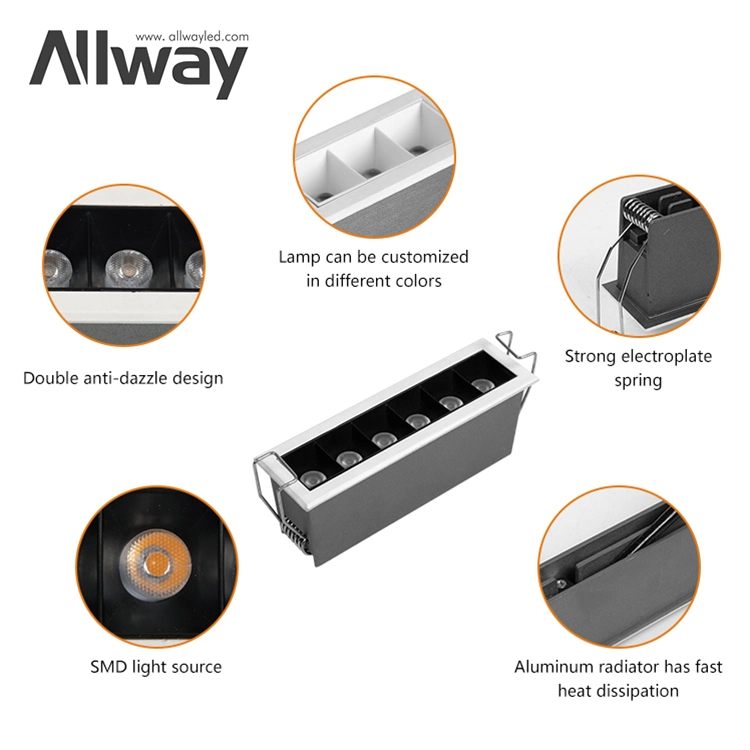 Allway Rectangle Recessed Strip Lighting System Aluminum Indoor 8W LED Linear Down Lamp