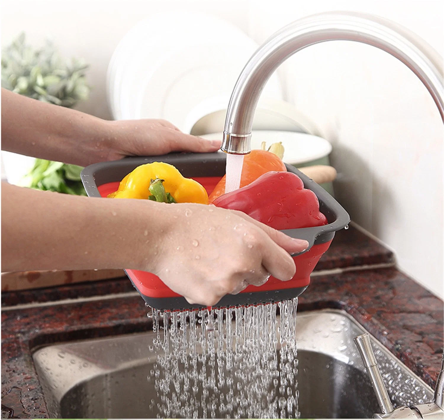 Silicone Folding Fruit Vegetable Drain Basket Colander Strainer