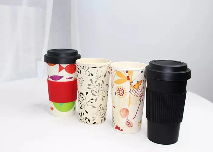 Boidegradable Custom Eco Friendly 10oz 12oz 14oz 16oz 20oz Bamboo Fiber Reusable Coffee Cup to Go with Bamboo Lid