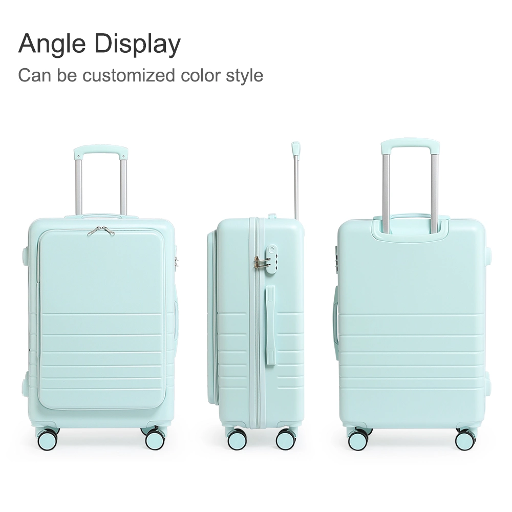 Equipaje Mayoreo Precio de fábrica Blue Travel Trolley Bolsa frontal Abrir Zipper Suitcase equipaje Sets