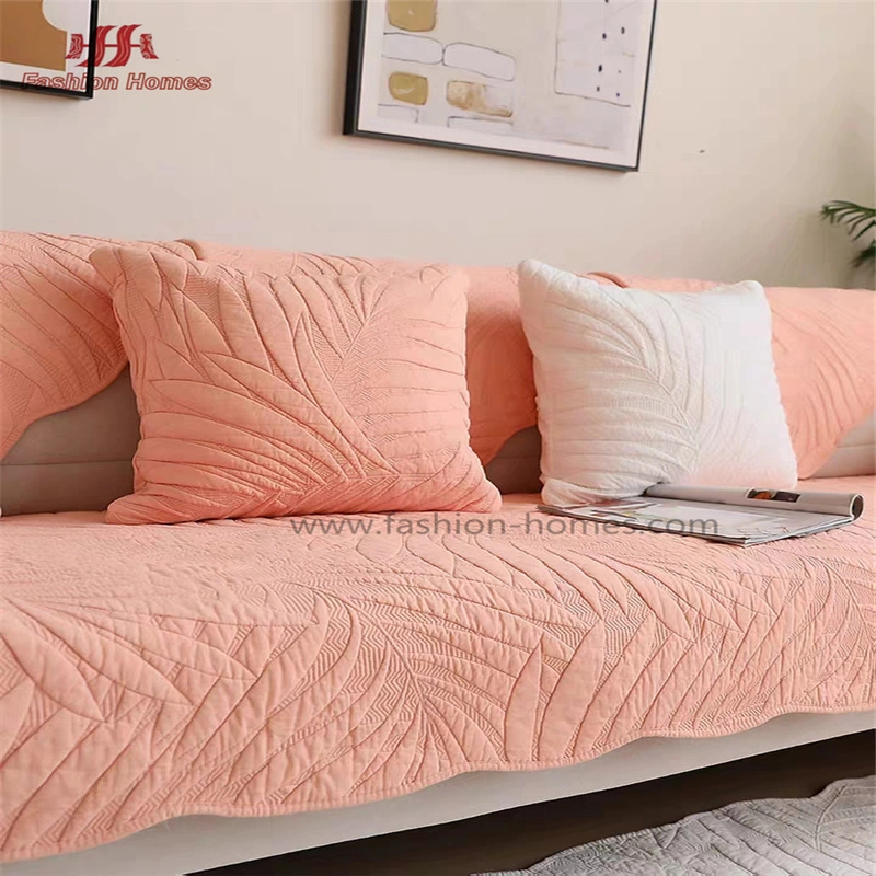 Home Textile Pink Leaves Solid Embroidered Quilting Covers for Sofa Slipcover