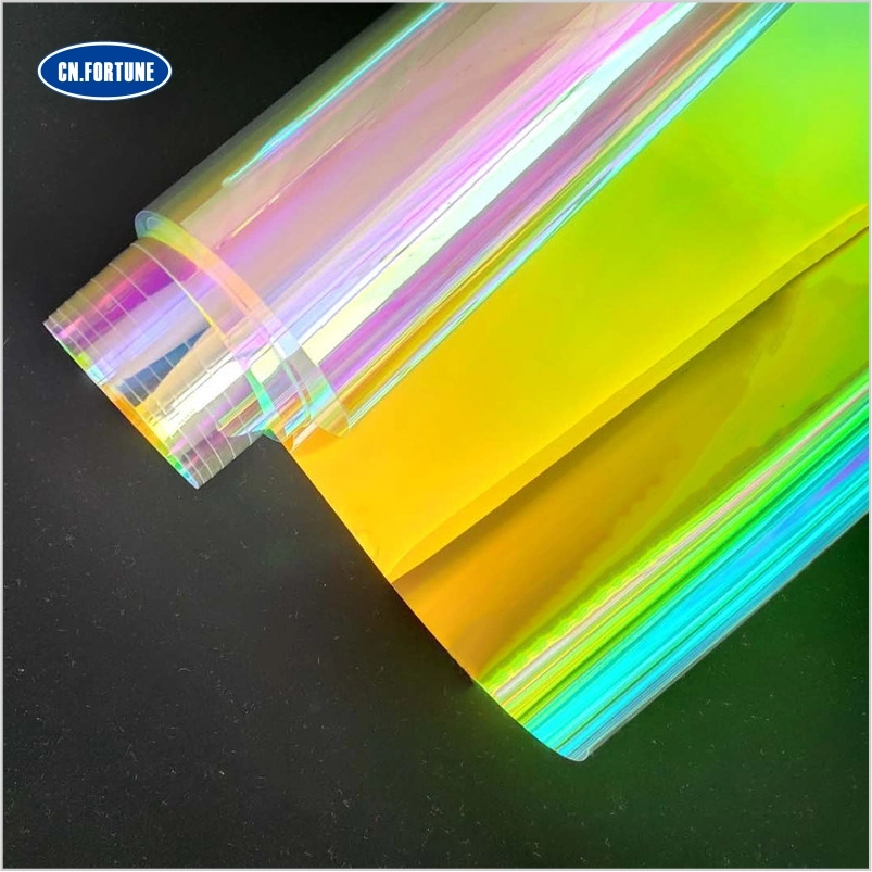 0.35-0.4mm Holographic Dichroic Mirror Reflective Transparent PVC Clear Plastic Film for Shoe/Bag/Decorative Making