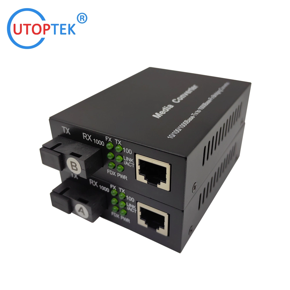 10/100/1000base-T to 1000m-X Fiber to Rj-45 Media Converter Single Mode Bidi Sc 20km DC5V or 12V Power