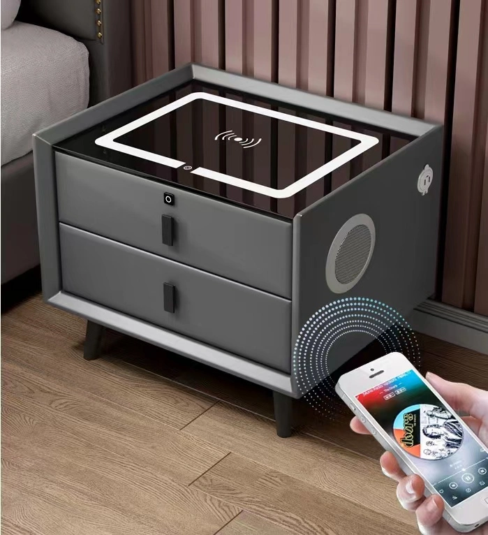 Solid Wood Light Luxury Multifunctional Storage Cabinet for Bedside Table, Minimalist Bedroom Storage, Bedside Cabinet, Wireless Charging Cabinet