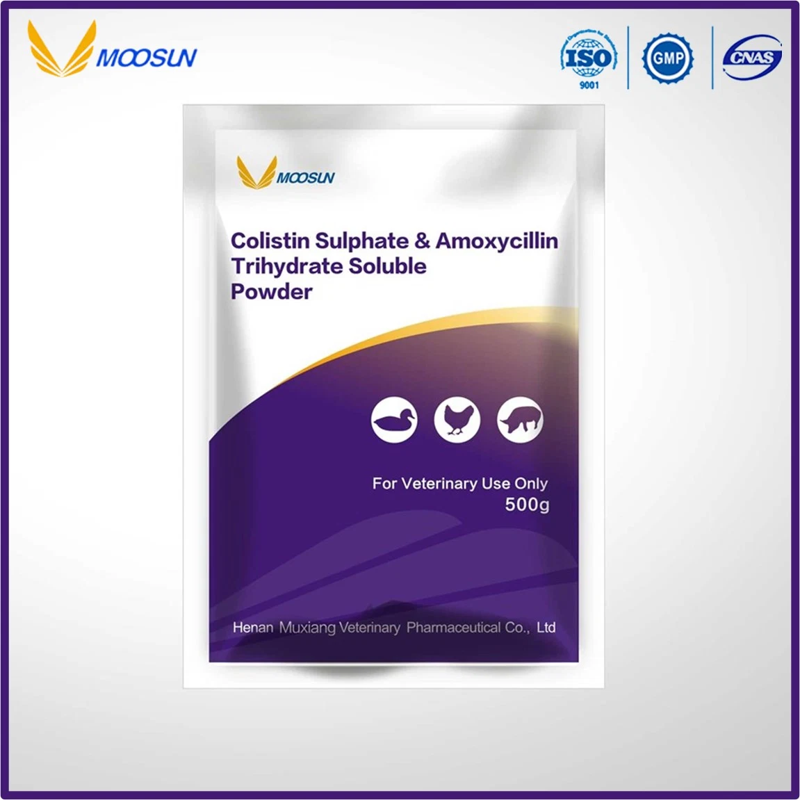 Médicaments vétérinaires de la médecine vétérinaire de 2 % et 10 % de l'Amoxicilline colistine poudre soluble de la médecine de l'élevage de volailles d'antibiotiques en médecine de sulfate de colistine avec GMP