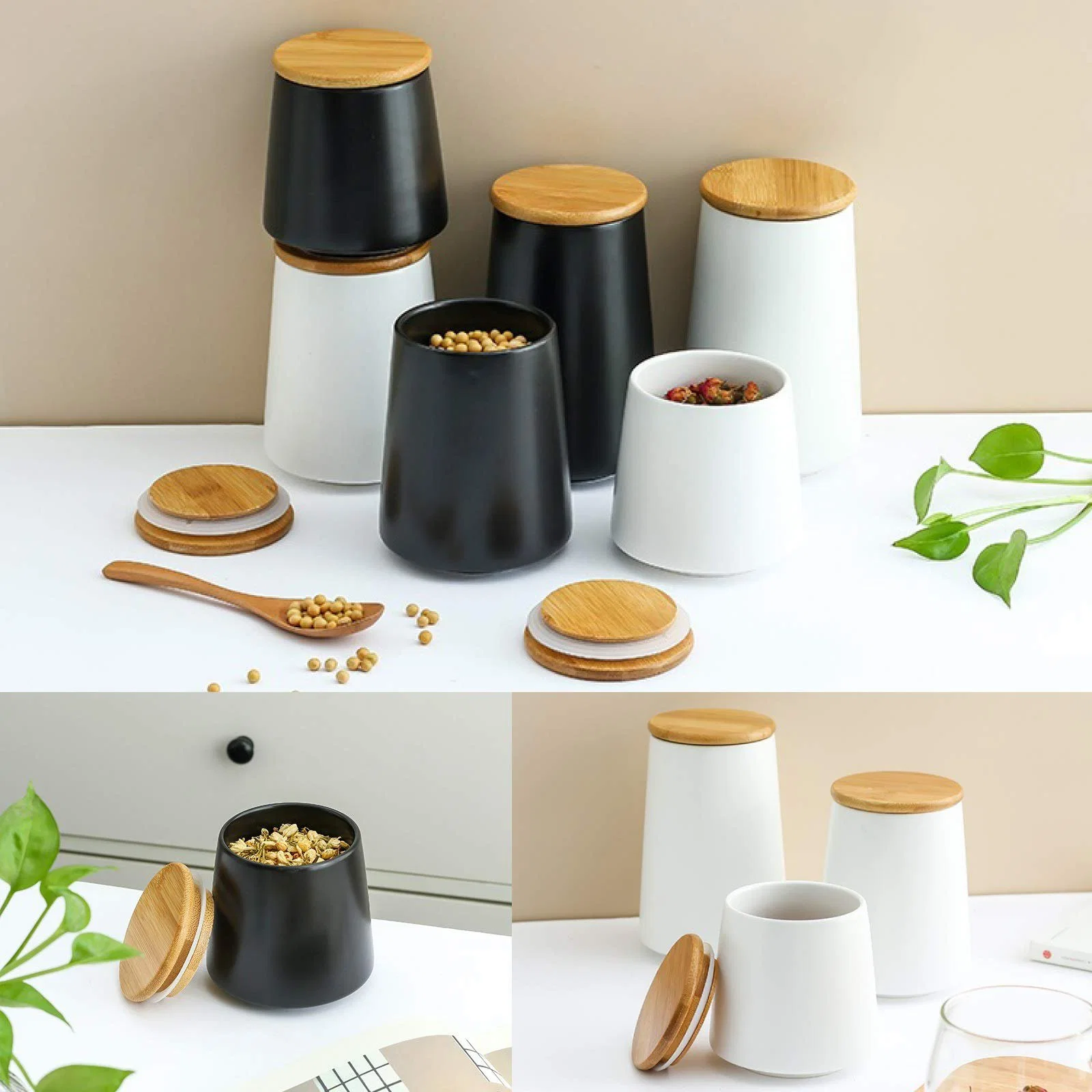 Food Storage Containers with Lids Airtight Ceramic Kitchen Canisters Set for Sugar Coffee Dry Food Storage