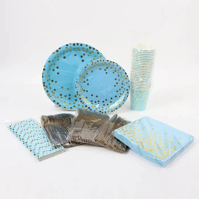 Thanksgiving Disposable Paper Plates Blue DOT Cups Napkins Tableware Sets