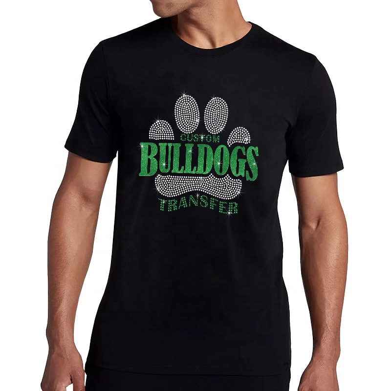 Custom Bull Dogs Heat Transfer PU Vinyl Animal Hot Fix Auf Glitzersteinchen bügeln