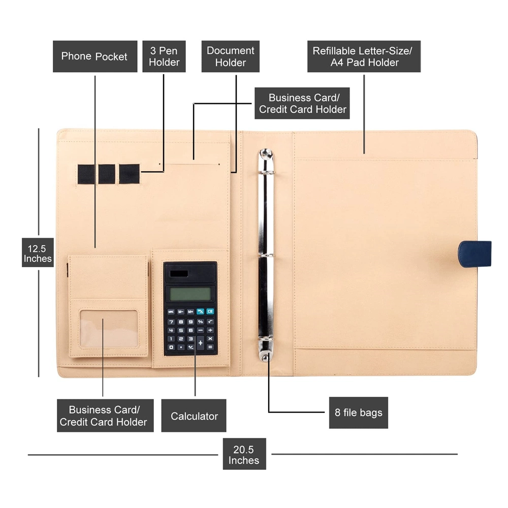 Multifunción de alta calidad Tamaño de letra Padfolio reanudar la carpeta de la cartera portadocumentos