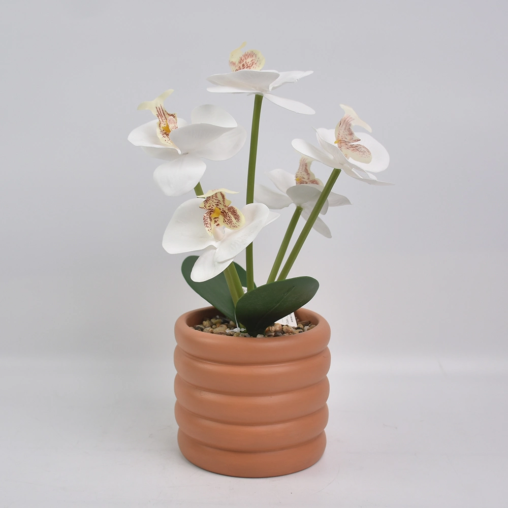 Precios bajos de fábrica de seda en 3D de la flor artificial orquídeas con cemento Pot