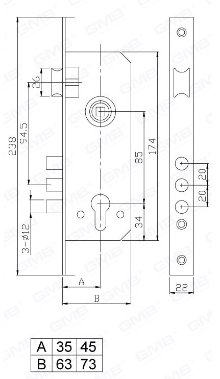 High Security Mortise Door Lock with 3 Round Dead Bolts (935R/945R-3R)