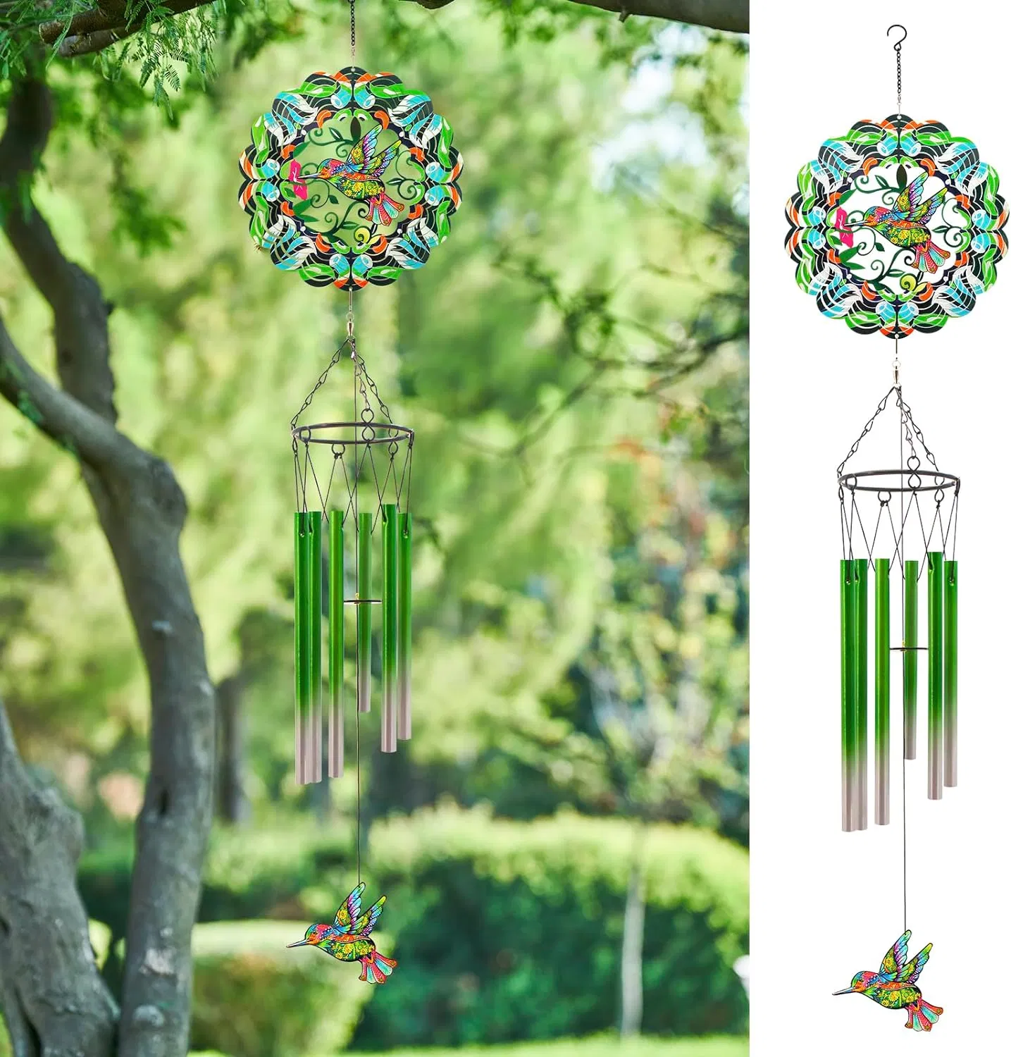 Wind Chimes with Hummingbird Wind Spinner, Gifts for Men, Women, Retirement, Teacher, Parents - Outdoor Hanging Decor Clearance for Garden, Patio, Backyard or P