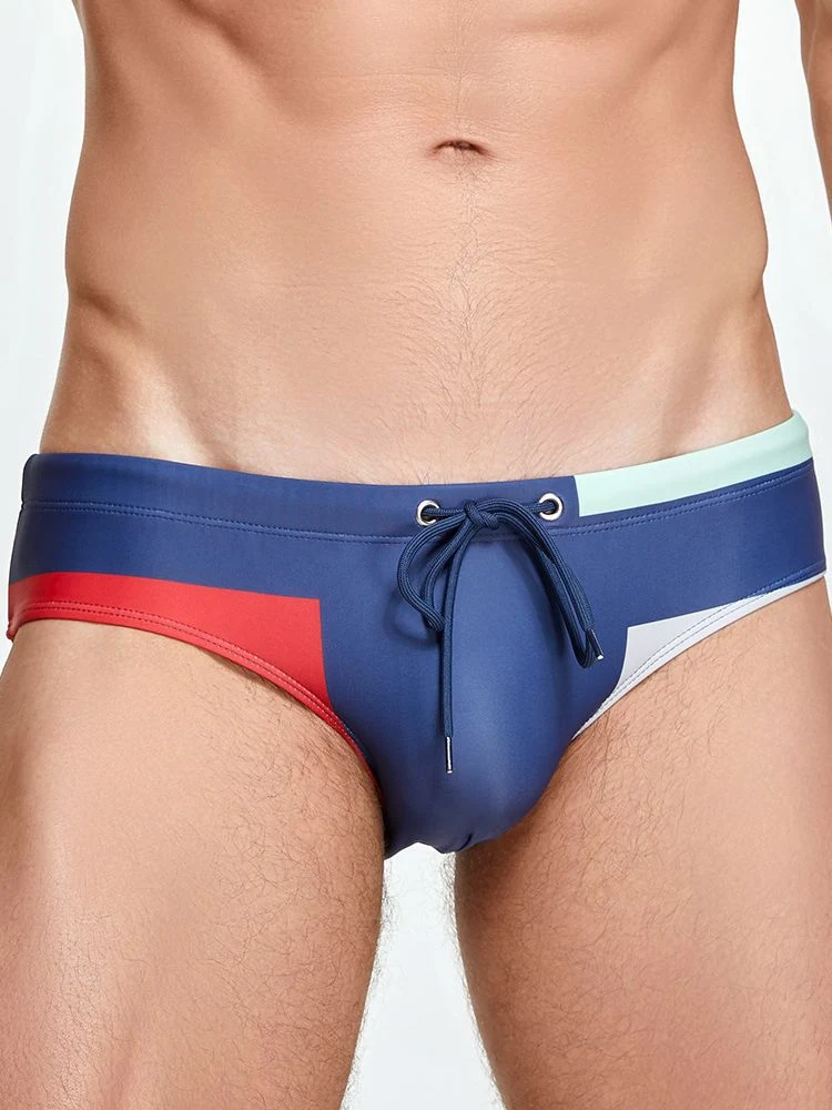 Men's Stylish Color Blocked Low Rise Comfortable Swim Briefs