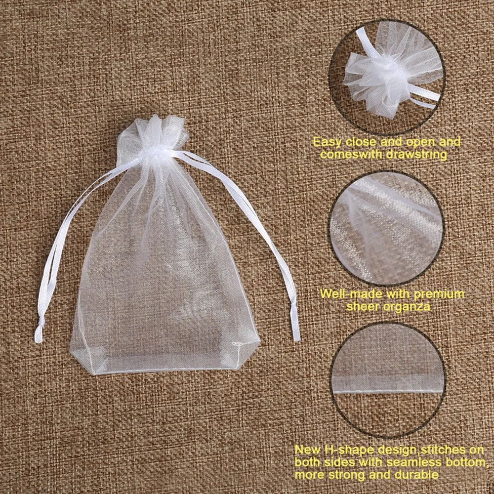 Premium Sheer Organza Bags, White Wedding Favor Bags with Drawstring, Jewelry Gift Bags for Party, Jewelry, Christmas, Festival, Bathroom Soaps, Makeup Organza