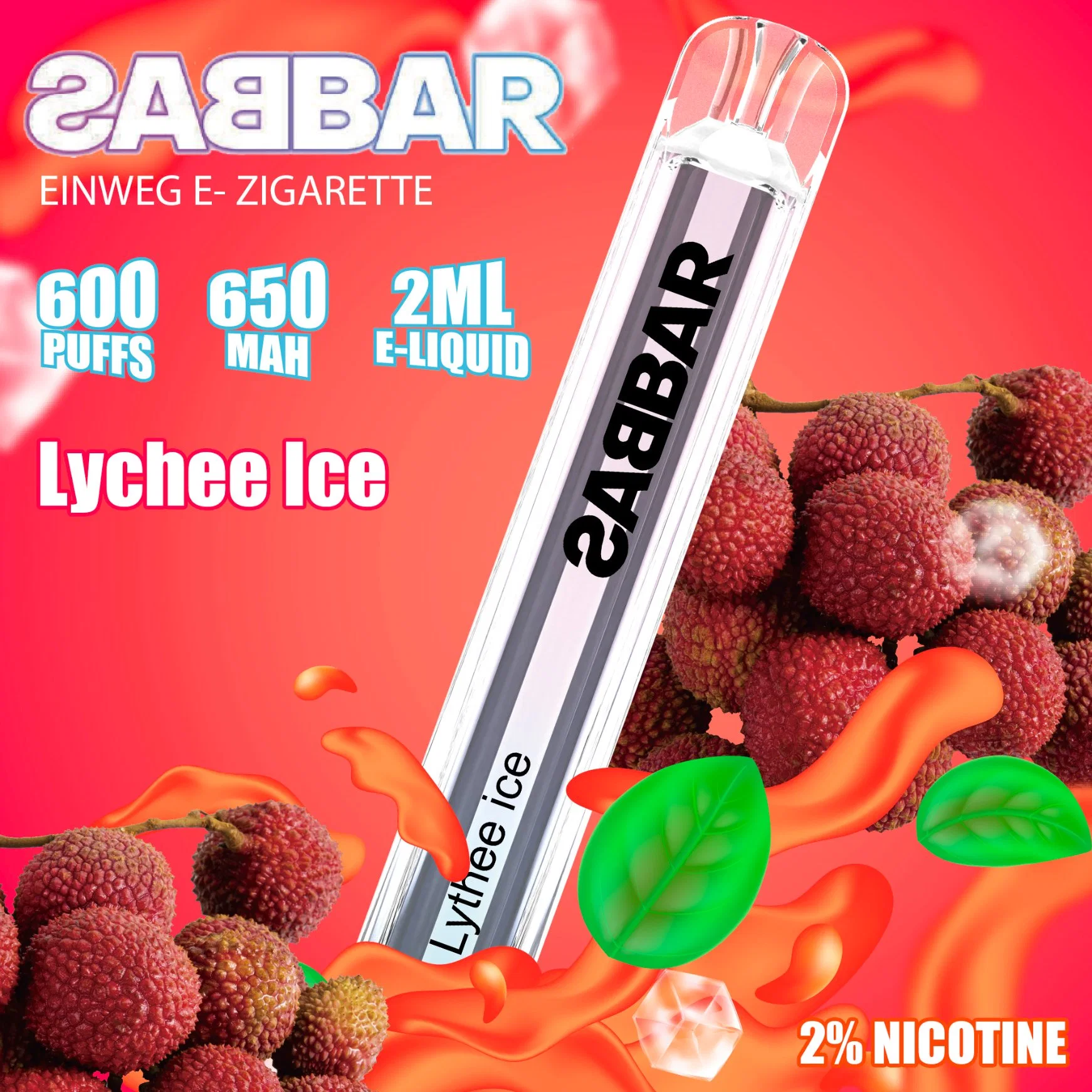 Spain Hot Stock Available Disposable Vape Sabbar 600puffs 2ml Great Flavor Eliquid Vapor Ecig