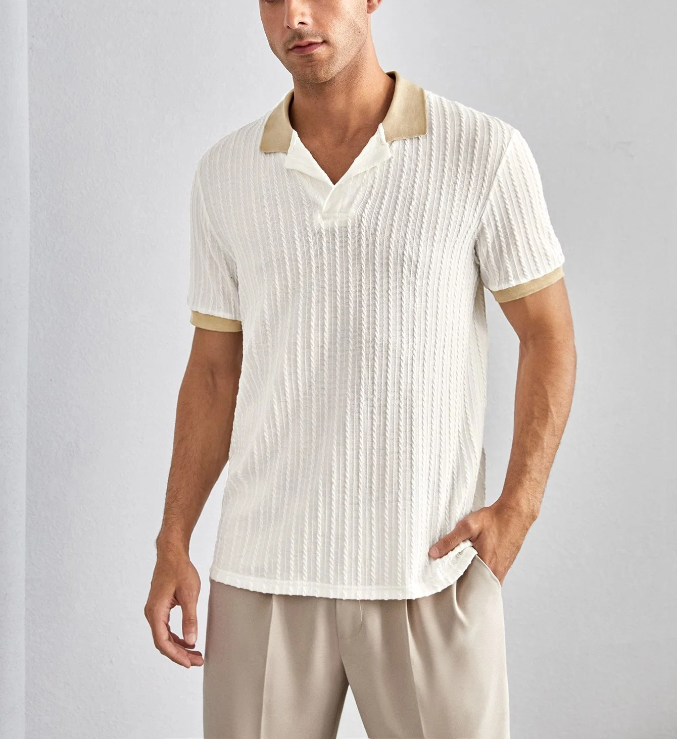 Оптовая торговля Китая дешевые мужчин Контрастная отделка текстурированные рубашки поло OEM на заказ печати вышивкой логотипа летние рубашки поло для мужчин