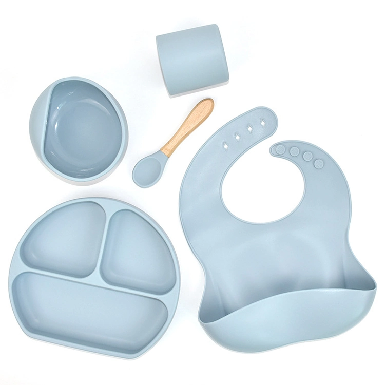 High quality/High cost performance  Nonslip Large Food Grade Silicone Baby Feeding Bibs Bowl Spoon Set