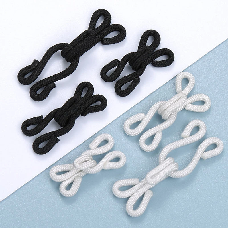 Black Dress Hook and Eyes Fastener Nylon White Fur 38mm Fabric Covered Hook and Eye