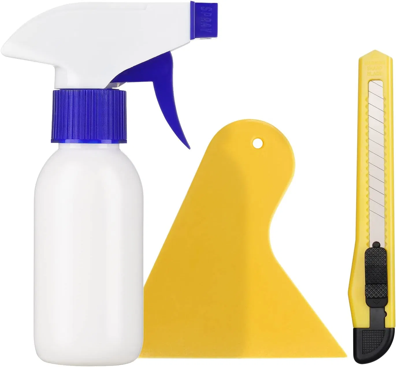 3 peças Ferramentas de aplicação completas, conjunto de revestimento de vinil para vidro de automóvel de escritório doméstico, Kit de proteção para entulho garrafa de spray Lnclude, rodo, cortador