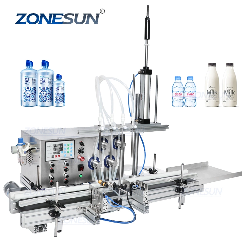 Zonesun Four Heads Automatic Water Soybean Milk Juice Cooking Oil Nursing Solution Toner Makeup Remover Shampoo Hand Sanitizer Detergent Ink Liquid Filling Mach