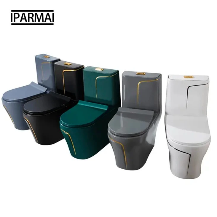 Bathroom Floor Mounted S Strap Wc Royal Style Custom Decorative Grey and Gold 1 PC Toilet