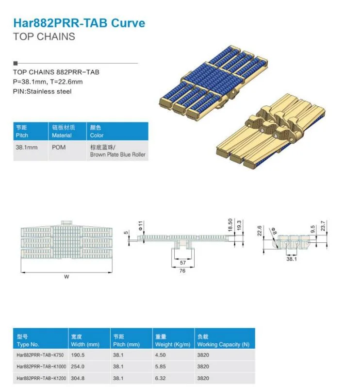 Transporte Alimentos Hairise 882prr cadena transportadora wtih ISO&amp; CE &amp;FDA Certificado