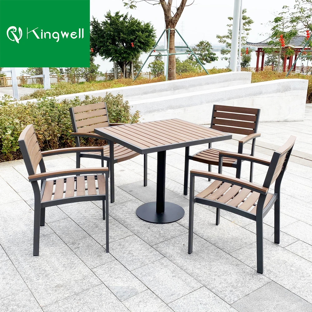 Outdoor Leisure Style Dining Table and Chair Set Aluminum and WPC Wood Furniture for Restaurant