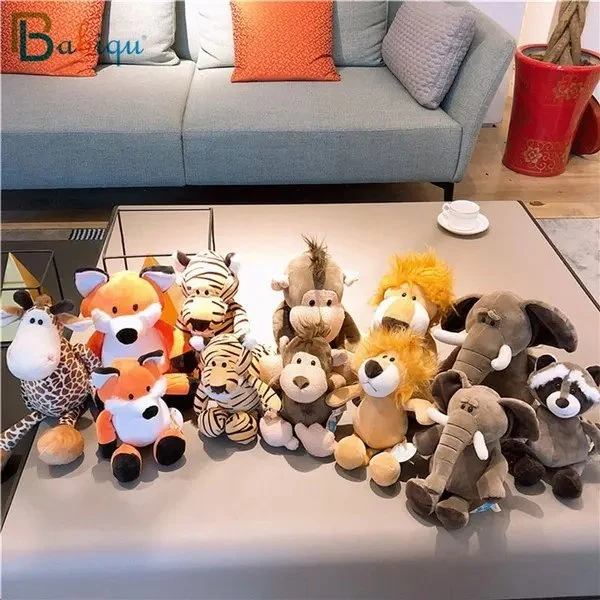 Fábrica de Venta al por mayor a medida de la selva Tiger Bosque Juguetes animales suave relleno Fox Raccoon Giraffe Elefante Plush Toy