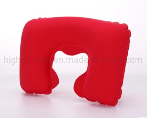 Promotional Gift Inflatable Flocked PVC Air Travel Pillow with Pouch