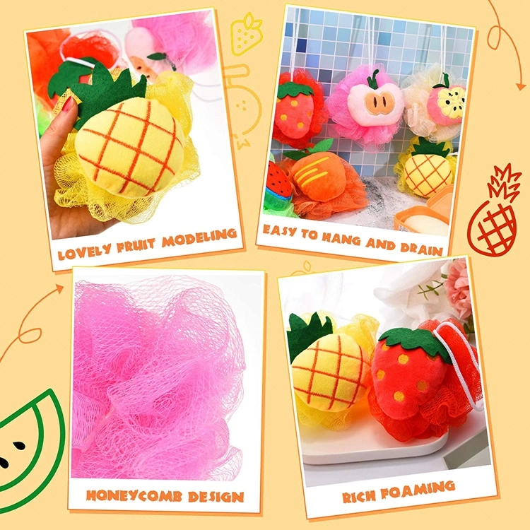 Baby Bath Sponge Puppet Washcloths Kids Wash Loofah Cute Fruits Bathing Sponge Christmas Gift Puffu Mesh Body Scrub for Toddler