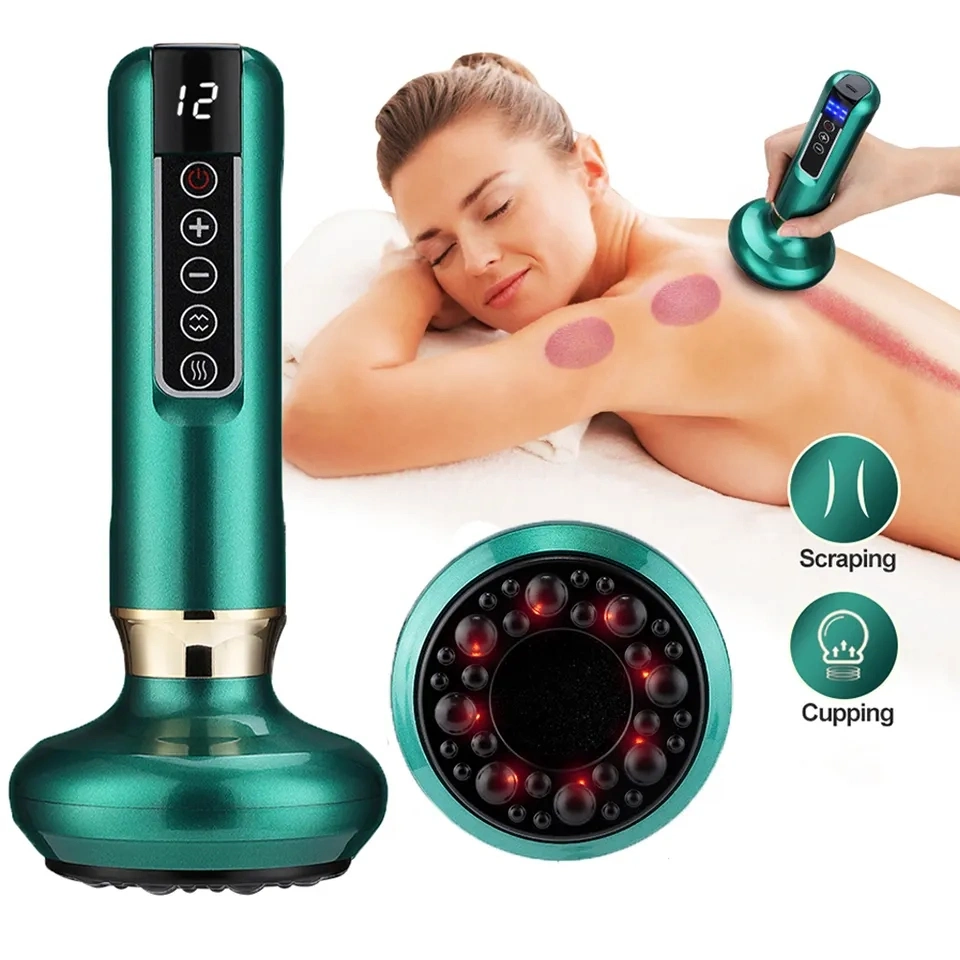 12 Gear Rechargeable LED Intelligent Air Breathing Cupping Heating Device Portable Electric Guasha Cupping Massage Machine