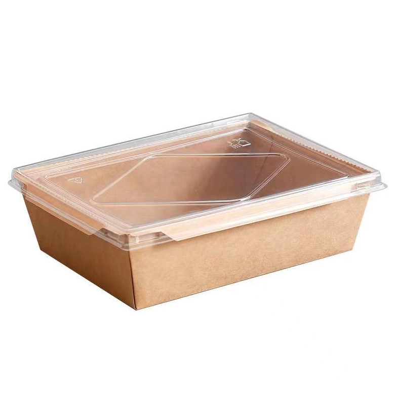 Eco-Friendly Kraft Paper Lunch Box with Plastic Lid for Food Packing
