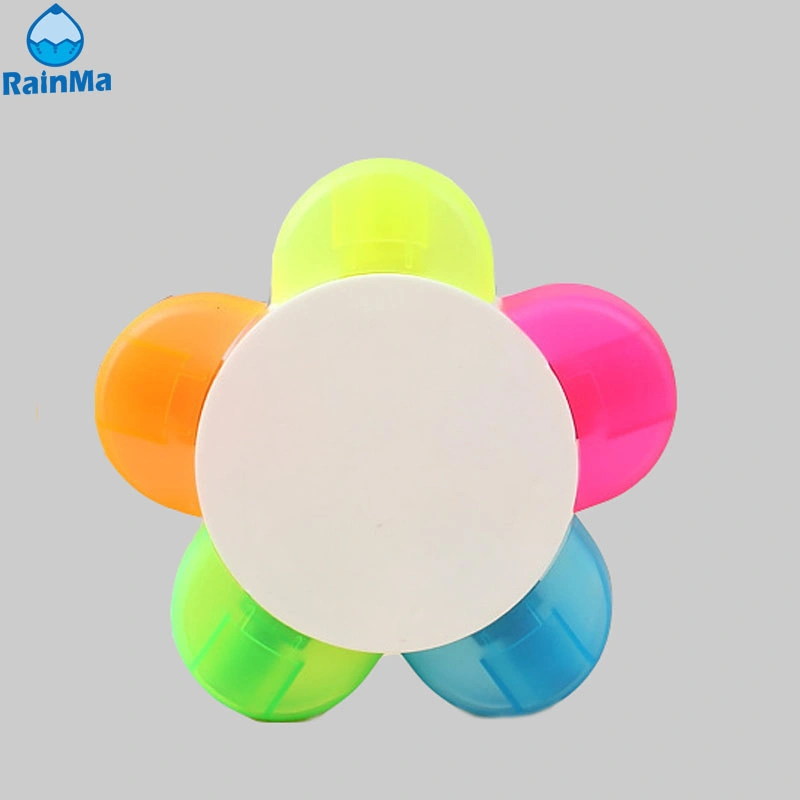 Made in China Safe Non-Toxic Flower Shape 5 Color Mini Highlighter for Children Marking