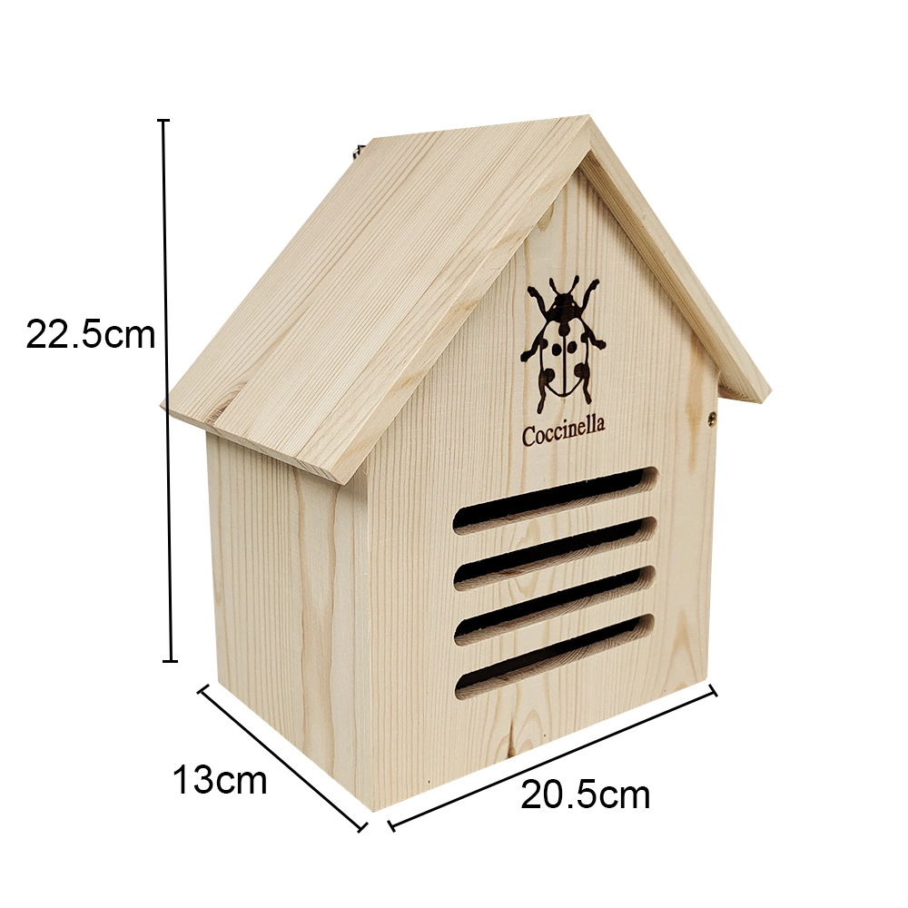 Hôtel en bois multifonctionnel sur mesure pour insectes coccinelles et chrysopes en bois de pin.