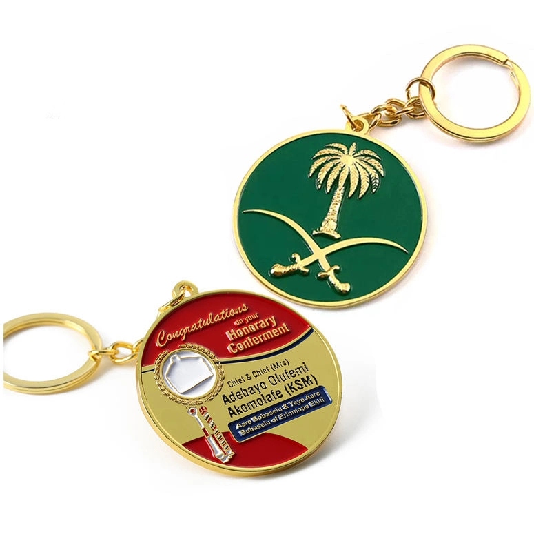 No MOQ Metal Keychain Souvenir Custom Gold Plated 3D Keychain Enamel Metal Saudi Arabia Key Rings with Logo